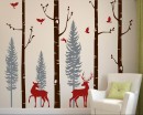 Birch Tree with Birds and Deer Wall Decal